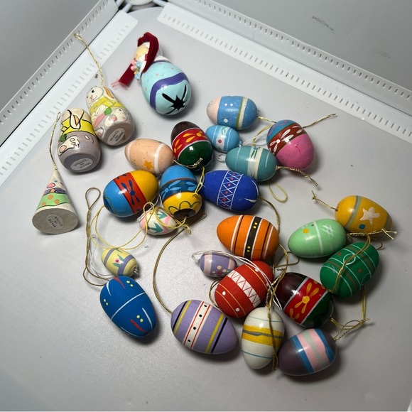 Vintage Easter Miniature Mini Ornaments Painted Wood Wooden Lot Eggs Tree Small - Picture 1 of 7